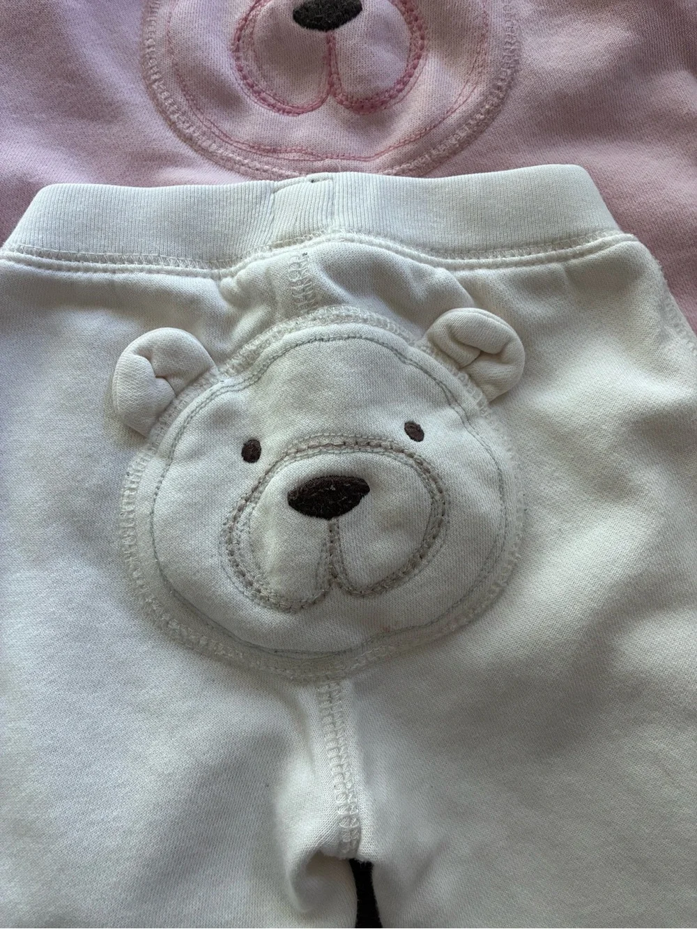 Baby Gap Sweatpants Bundle Bear Appliqué Baby Pants Pink & Cream 12-18 mo/EU 80